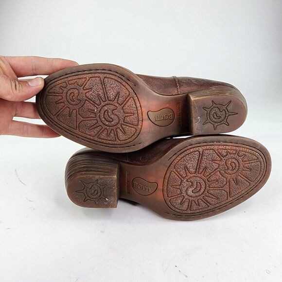 Born Antonia Brown Oiled Leather Zip Ankle Booties US 7 M Heels Clogs Shoes - Picture 6 of 11